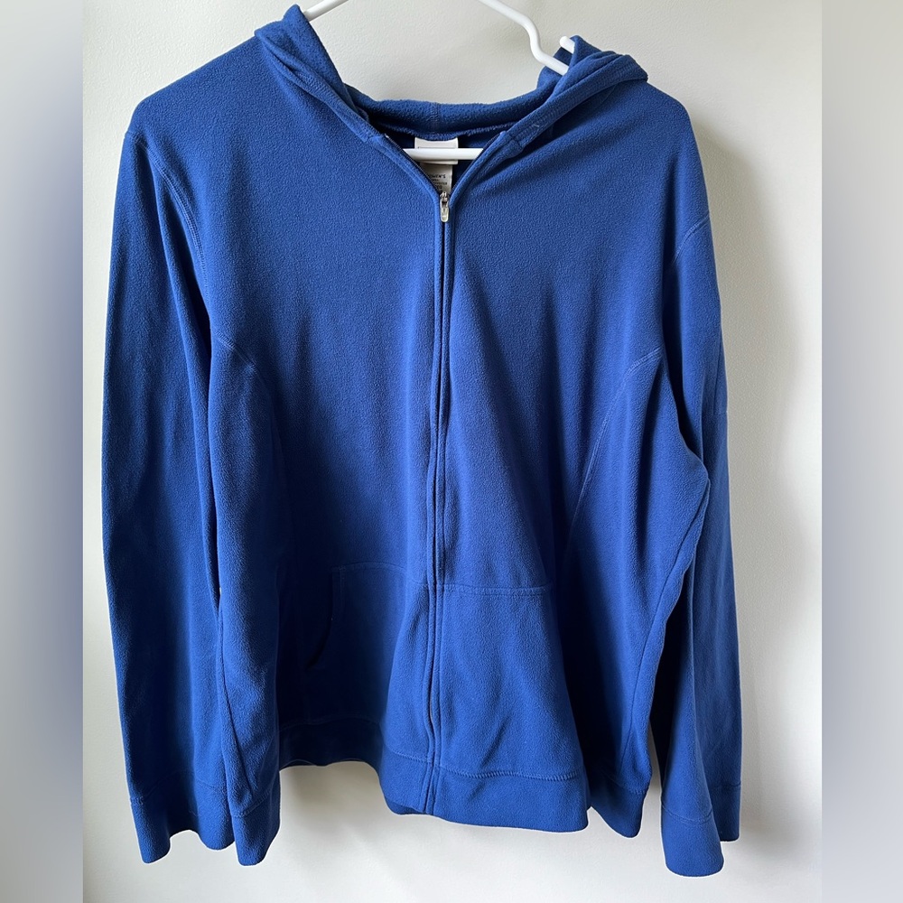 LL Bean Blue Fleece Hoodie‎ Full Zip Outerwear Fall Hiking Women’s 1X